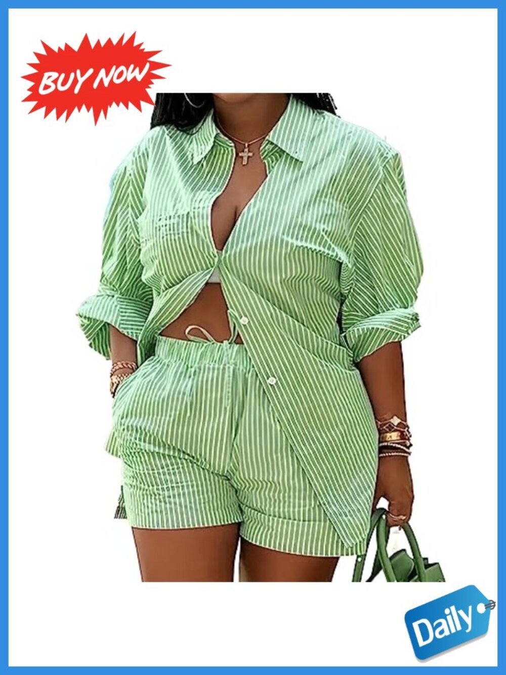 Women's 2 Piece Printed Long Sleeve Shirt & Lace-Up Shorts Set